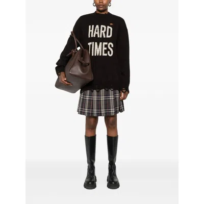 Burberry Leather-trimmed Pleated Checked Wool Mini Skirt In Brown