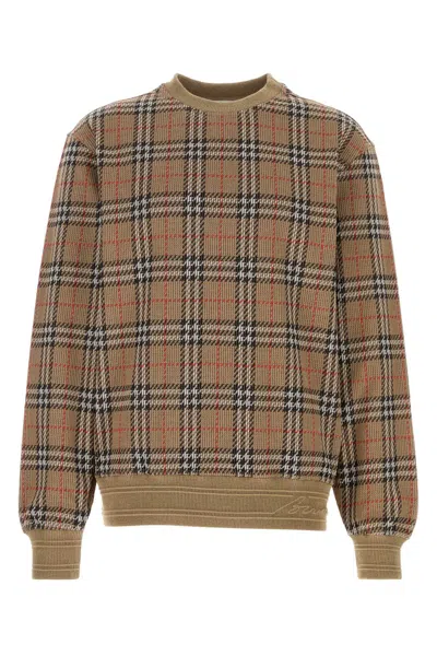 Burberry Embroidered Stretch Cotton Blend Sweater In Brown