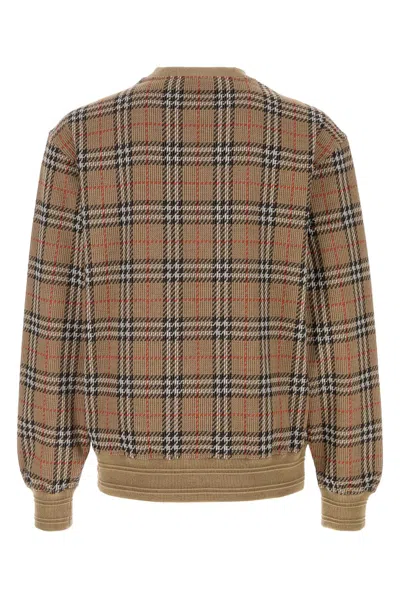 Burberry Embroidered Stretch Cotton Blend Sweater In Brown