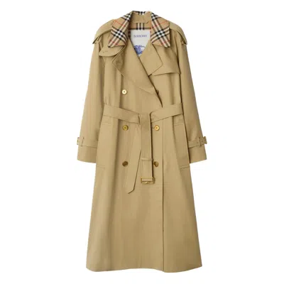 Burberry Check Collar Long Castleford Trench Coat In Green