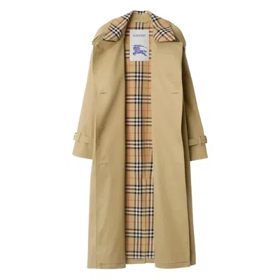 Burberry Check Collar Long Castleford Trench Coat In Green