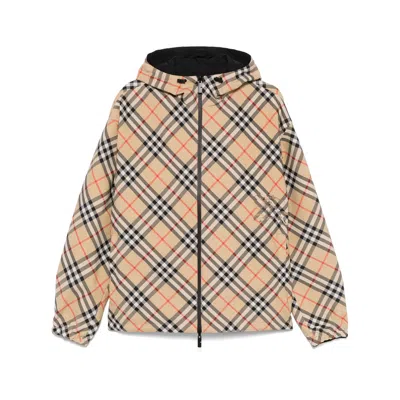 Burberry Hooded Nylon Jacket In Neutral
