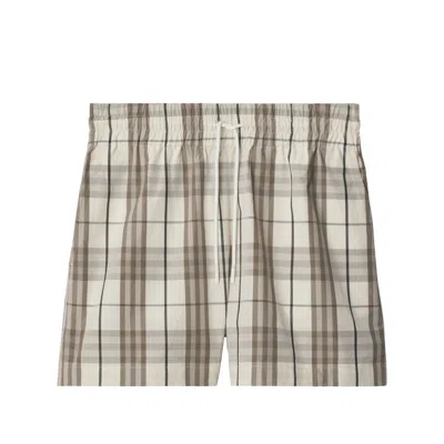 Burberry Cotton Check Drawstring Shorts In White