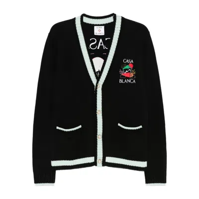 Casablanca Cardigan With Embroidered Panel In Black
