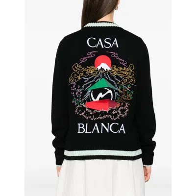 Casablanca Cardigan With Embroidered Panel In Black