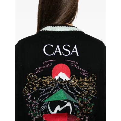 Casablanca Cardigan With Embroidered Panel In Black