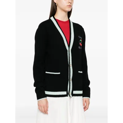 Casablanca Cardigan With Embroidered Panel In Black