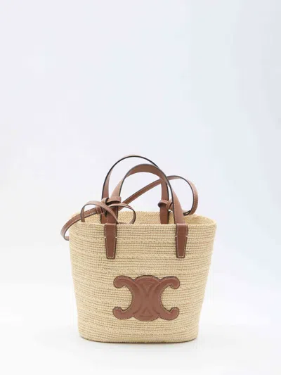 Celine Supple Straw And Leather Shoulder Bag In Brown
