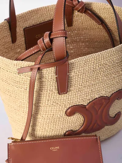Celine Supple Straw And Leather Shoulder Bag In Brown
