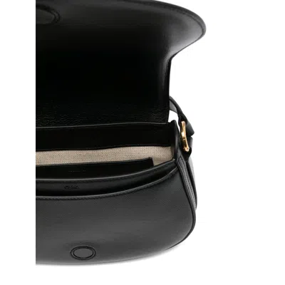 Chloé Grained Leather Shoulder Bag With Prominent Logo Detail In Black