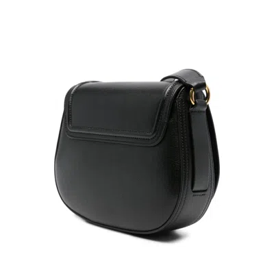 Chloé Grained Leather Shoulder Bag With Prominent Logo Detail In Black