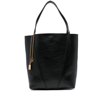 Chloé Chloè Spin Small Leather Tote Bag In Black