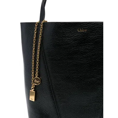 Chloé Chloè Spin Small Leather Tote Bag In Black