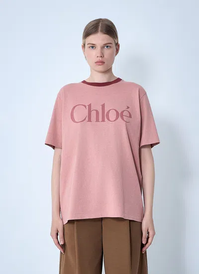 Chloé Pink Cotton T-shirt With Logo In Pink