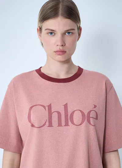 Chloé Pink Cotton T-shirt With Logo In Pink