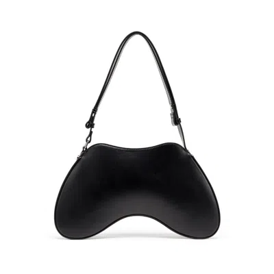 Diesel Play-semi Gloss Leather Shoulder Bag In Black