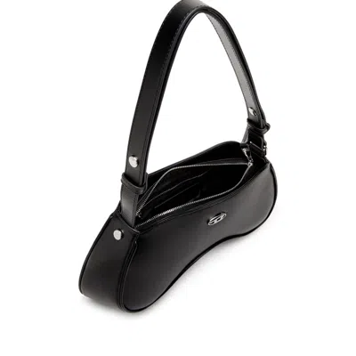 Diesel Play-semi Gloss Leather Shoulder Bag In Black