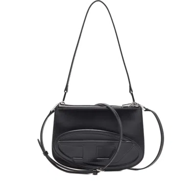 Diesel 1dr 20. Twin Shoulder Bag In Black Leather In Black