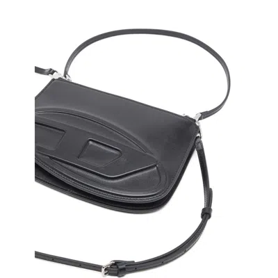 Diesel 1dr 20. Twin Shoulder Bag In Black Leather In Black