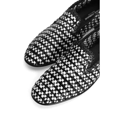 Dolce & Gabbana Woven Two-tone Leather Loafers In White/black