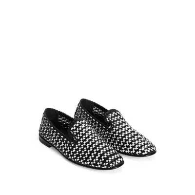 Dolce & Gabbana Woven Two-tone Leather Loafers In White/black