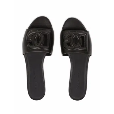 Dolce & Gabbana Dolce&gabbana Women Dg Logo Rubber Beachwear Sliders In Black