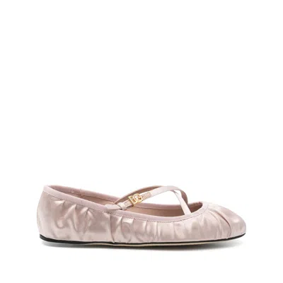 Dolce & Gabbana Elastic Trim Ruched Design Ballerina Flats In Beige