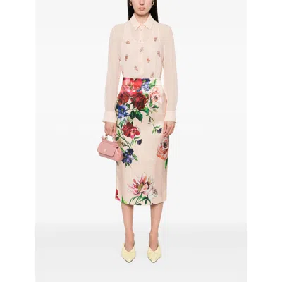 Dolce & Gabbana Longuette Skirt With Floral Print In Multi