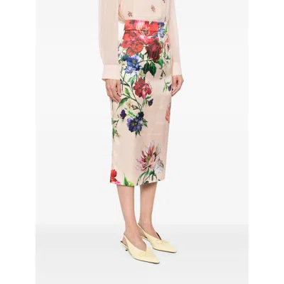 Dolce & Gabbana Longuette Skirt With Floral Print In Multi