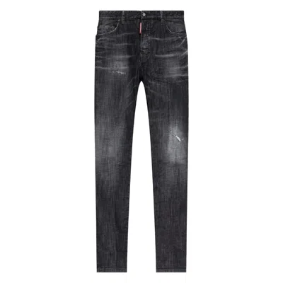 Dsquared2 Classic Black Cotton Jeans With Whiskering Effect In Black