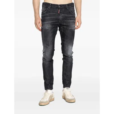 Dsquared2 Classic Black Cotton Jeans With Whiskering Effect In Black