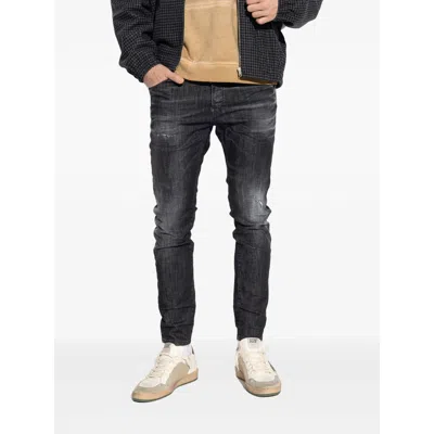 Dsquared2 Classic Black Cotton Jeans With Whiskering Effect In Black