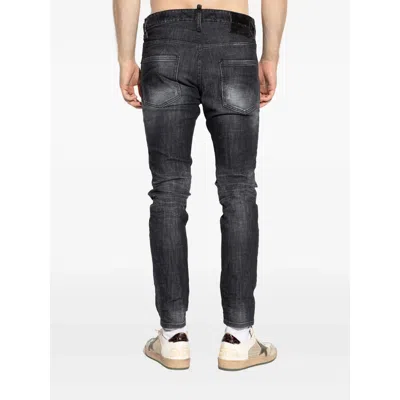 Dsquared2 Classic Black Cotton Jeans With Whiskering Effect In Black