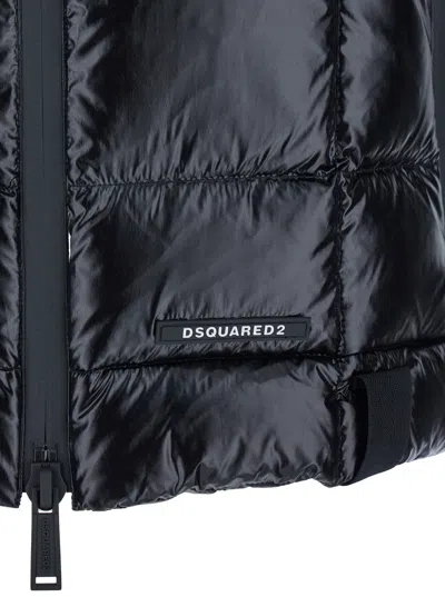 Dsquared2 Black Sleeveless Down Jacket With High Neck And Logo Patch On The Front In Tech Fabric Man In Blue