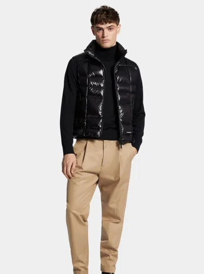 Dsquared2 Black Sleeveless Down Jacket With High Neck And Logo Patch On The Front In Tech Fabric Man In Blue