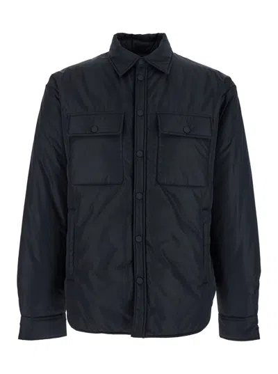 Dsquared2 Black Jacket With Classic Collar And Logo Print On The Rear In Tech Fabric Man In Blue