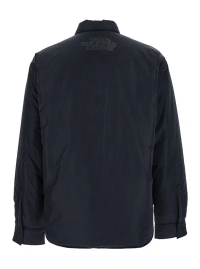 Dsquared2 Black Jacket With Classic Collar And Logo Print On The Rear In Tech Fabric Man In Blue
