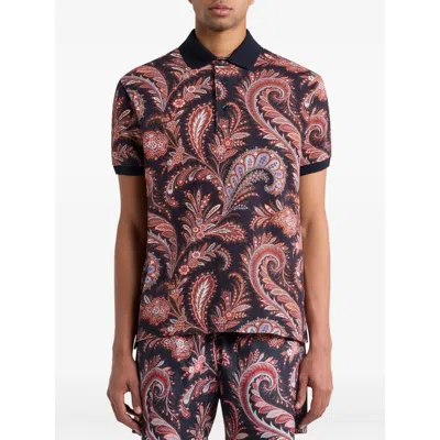 Etro Multicolor Paisley Flowers Polo In Brown