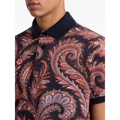 Etro Multicolor Paisley Flowers Polo In Brown