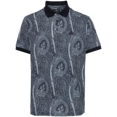 Etro Printed Cotton Polo In Gray