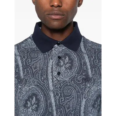 Etro Printed Cotton Polo In Gray