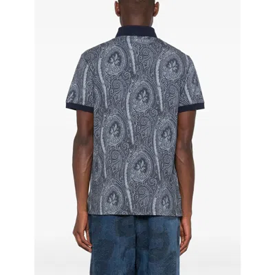 Etro Printed Cotton Polo In Gray