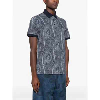 Etro Printed Cotton Polo In Gray