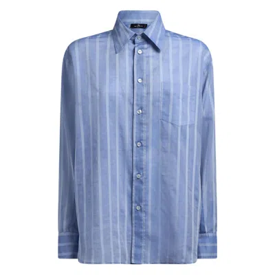 Etro Striped Cotton Shirt In Blue