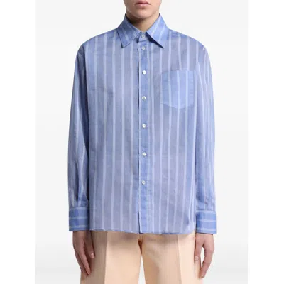Etro Striped Cotton Shirt In Blue