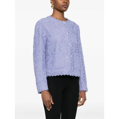 Etro Scalloped Corded Lace Jacket In Blue