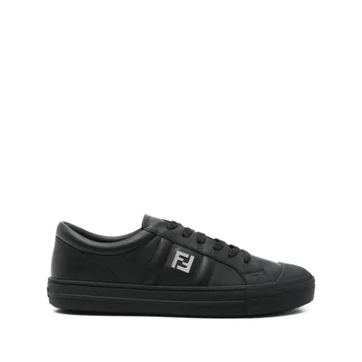 Fendi Domino Leather Low-top Sneakers In Black