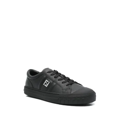 Fendi Domino Leather Low-top Sneakers In Black
