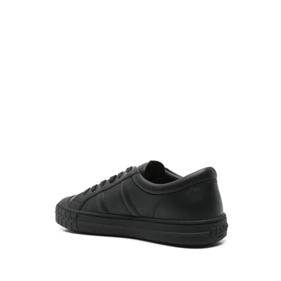 Fendi Domino Leather Low-top Sneakers In Black