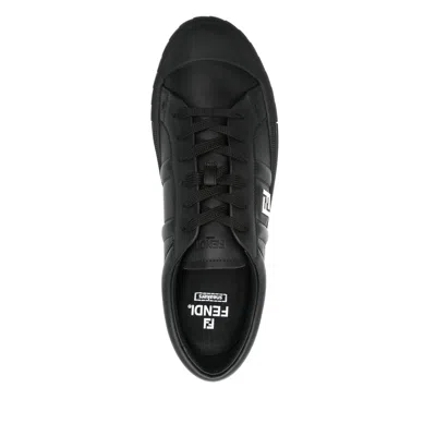 Fendi Domino Leather Low-top Sneakers In Black